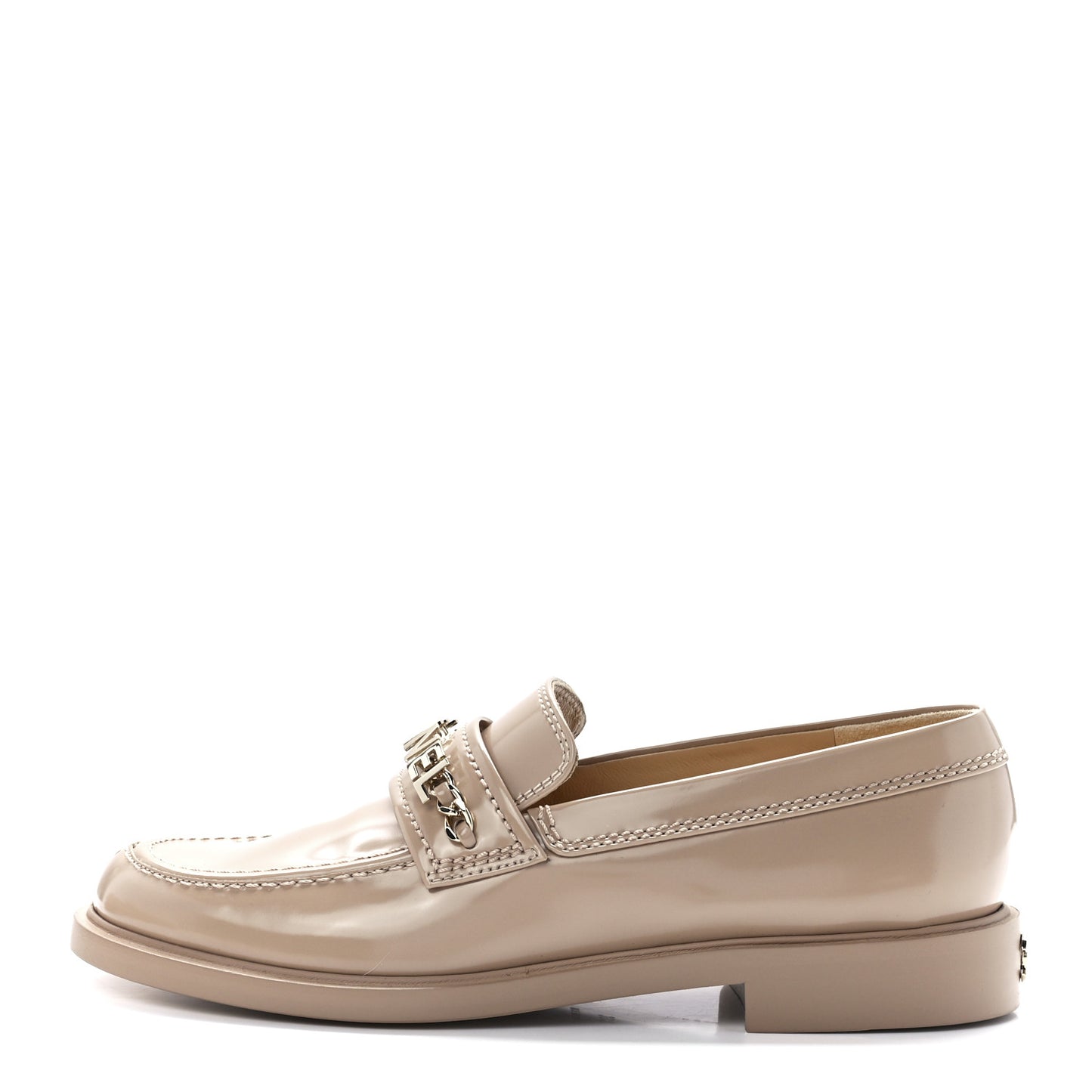 Shiny Calfskin Logo Loafers 39.5 Light Brown