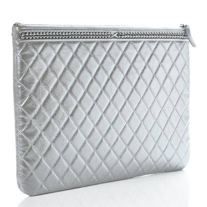 Chanel Calfskin Quilted Large Boy Chain Around Cosmetic Case Silver 3 of 12