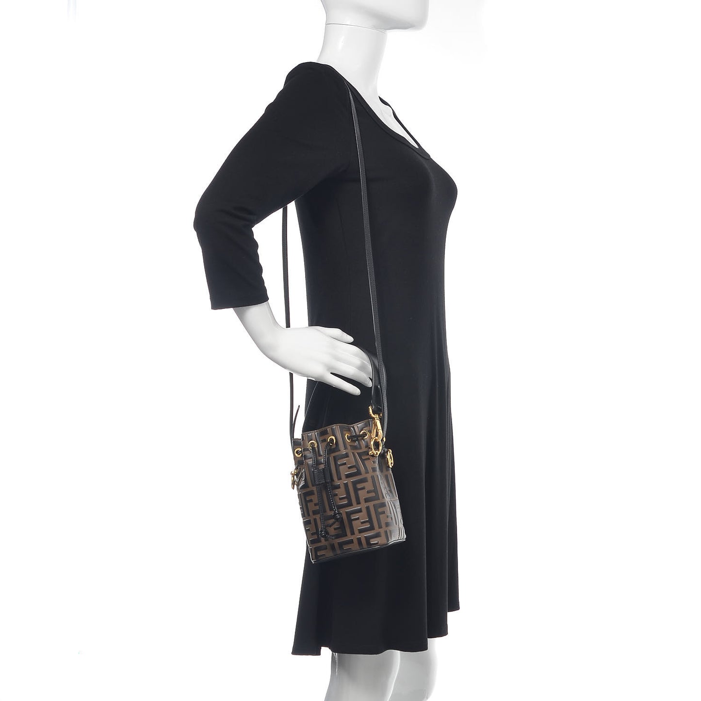 Vitello Liberty F is Fendi Bi-Color FF 1974 Embossed Mini Mon Tresor Bucket Bag Maya Black