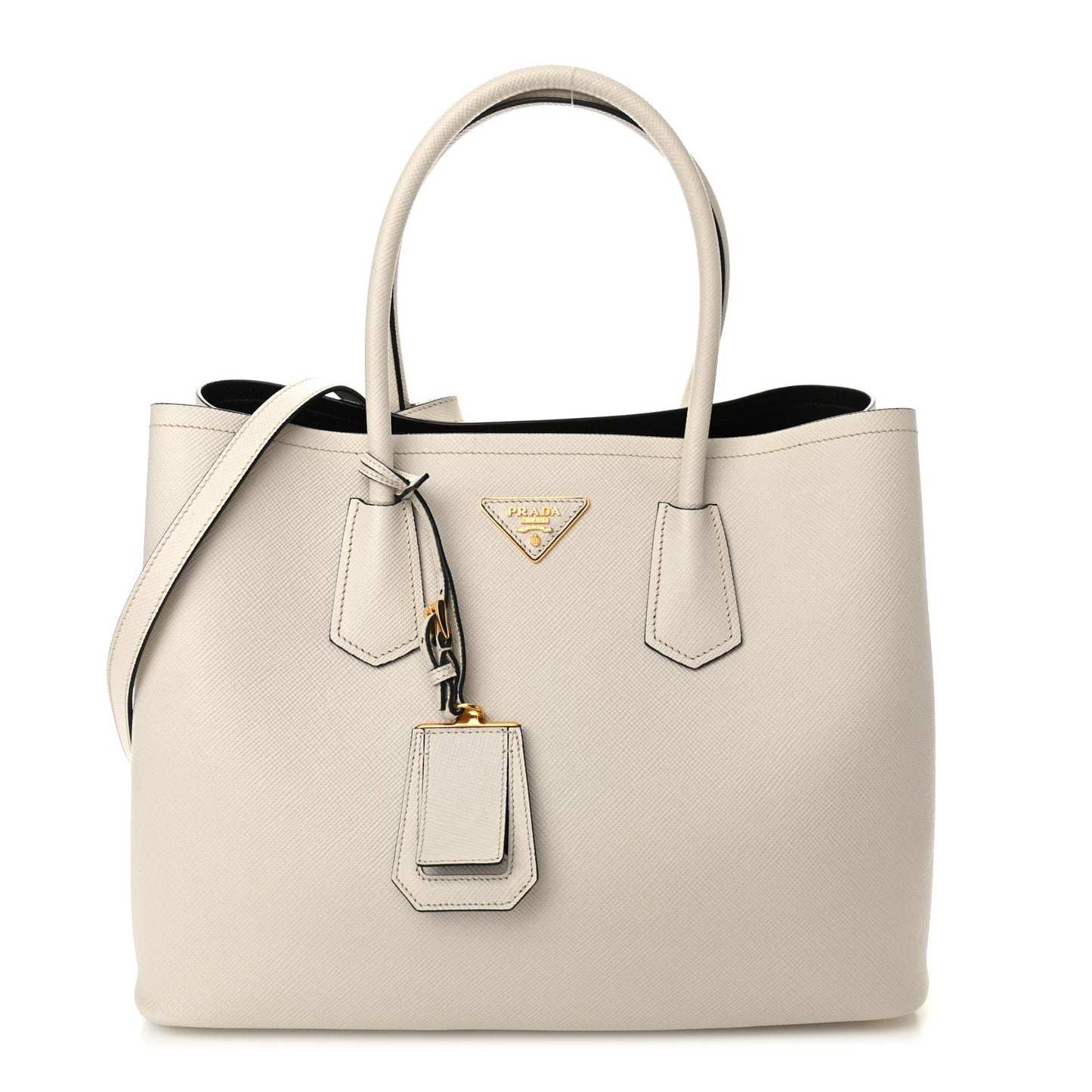 Saffiano Cuir Medium Double Bag Talco Black