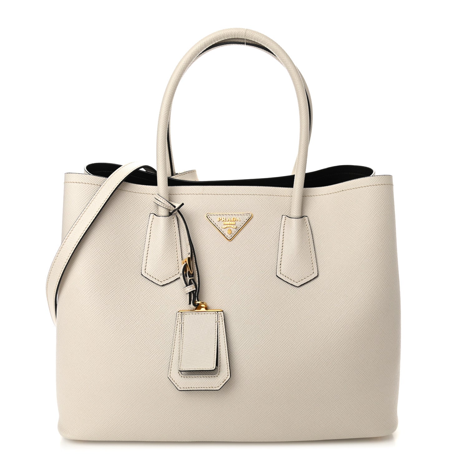 Prada Saffiano Cuir Medium Double Bag Talco Black 1 of 10