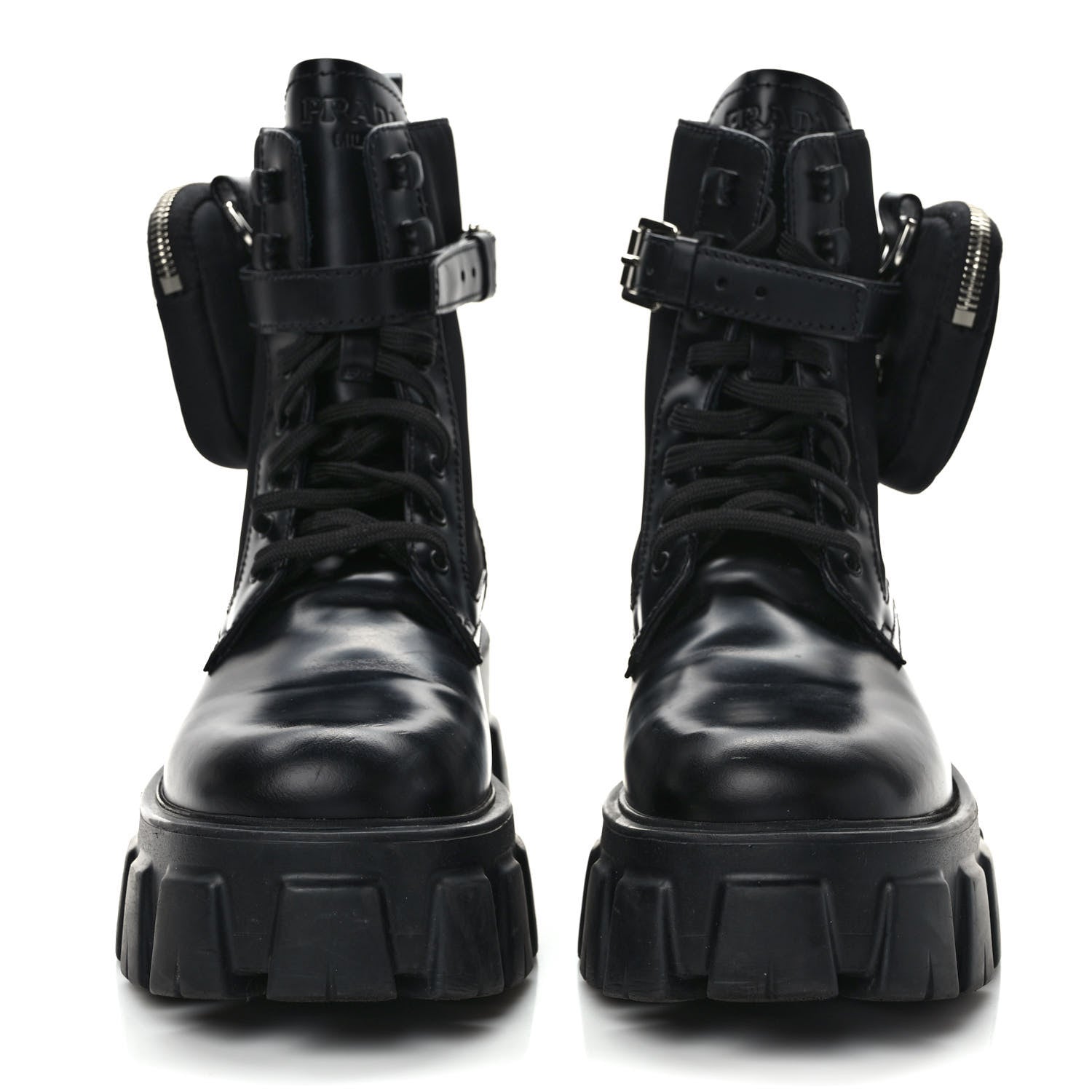 Prada Spazzolato Rois Nylon Metal Triangle Logo Monolith Pouch Pocket 55mm Boots 39 Black 2 of 8