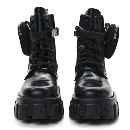 Prada Spazzolato Rois Nylon Metal Triangle Logo Monolith Pouch Pocket 55mm Boots 39 Black 2 of 8