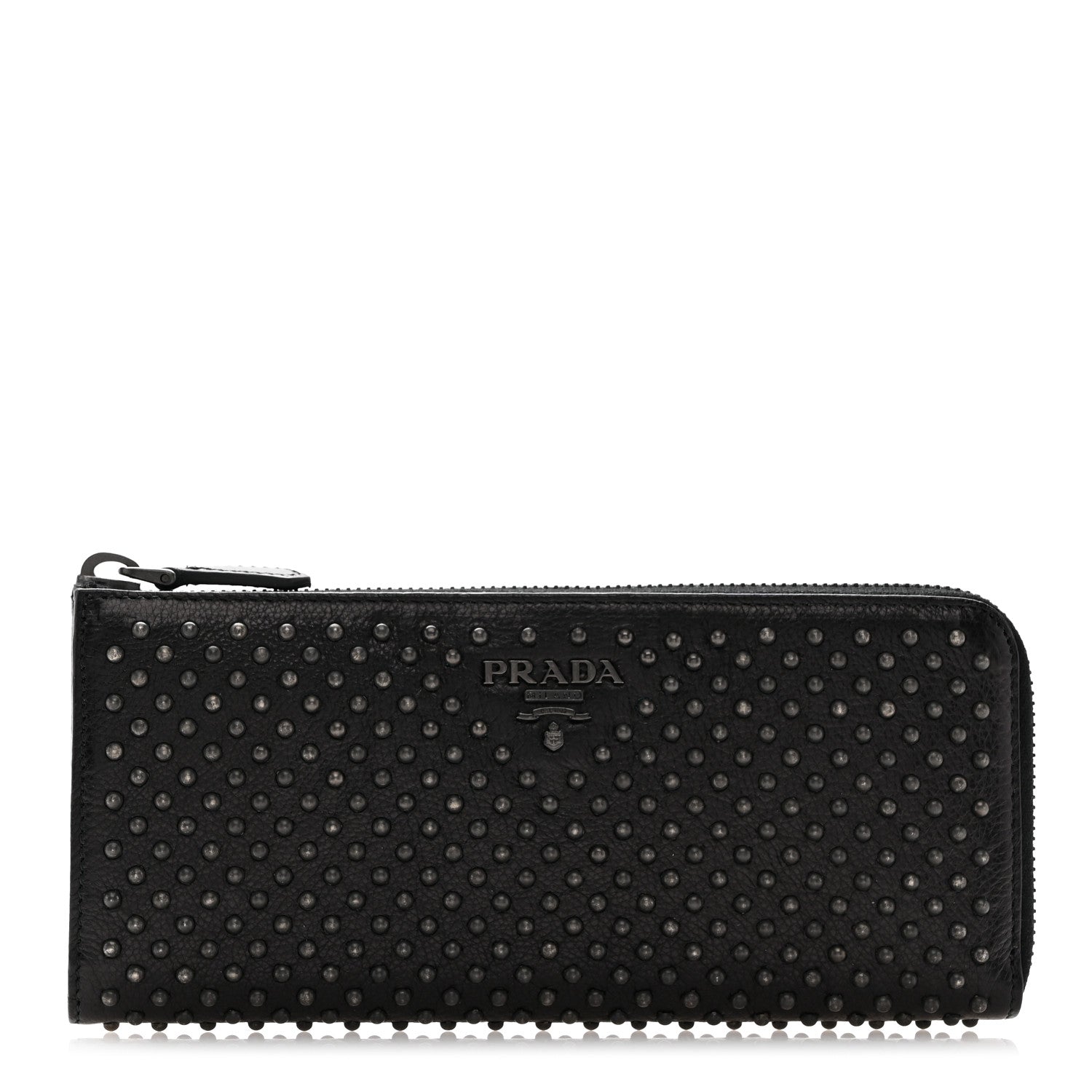 Prada Glace Borchie Studded Zip Around Wallet Black 1 of 11