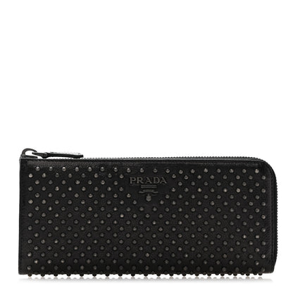 Prada Glace Borchie Studded Zip Around Wallet Black 1 of 11