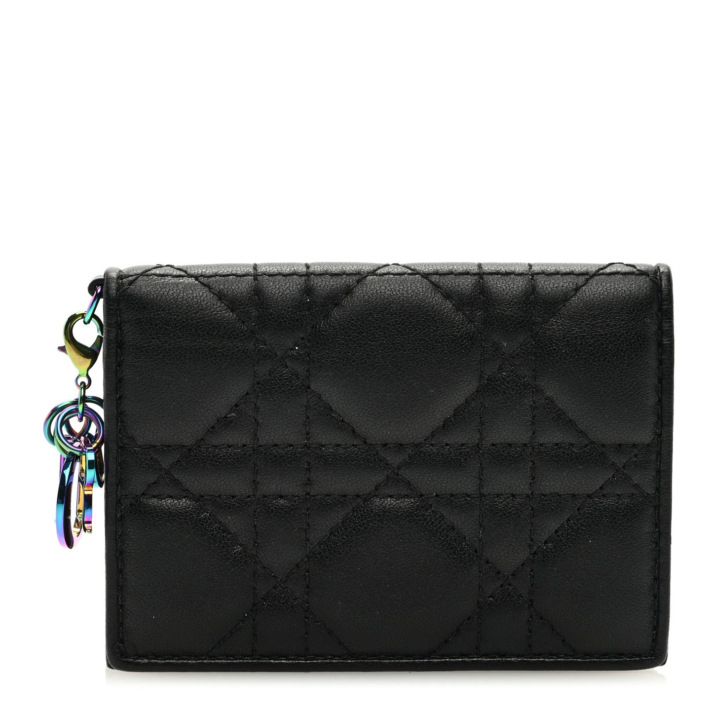 Lambskin Cannage Small Lady Dior Flap Card Holder Black