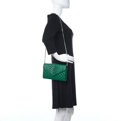 Saint Laurent Grain De Poudre Mixed Matelasse Triquilt Monogram Chain Wallet Malachite 2 of 10