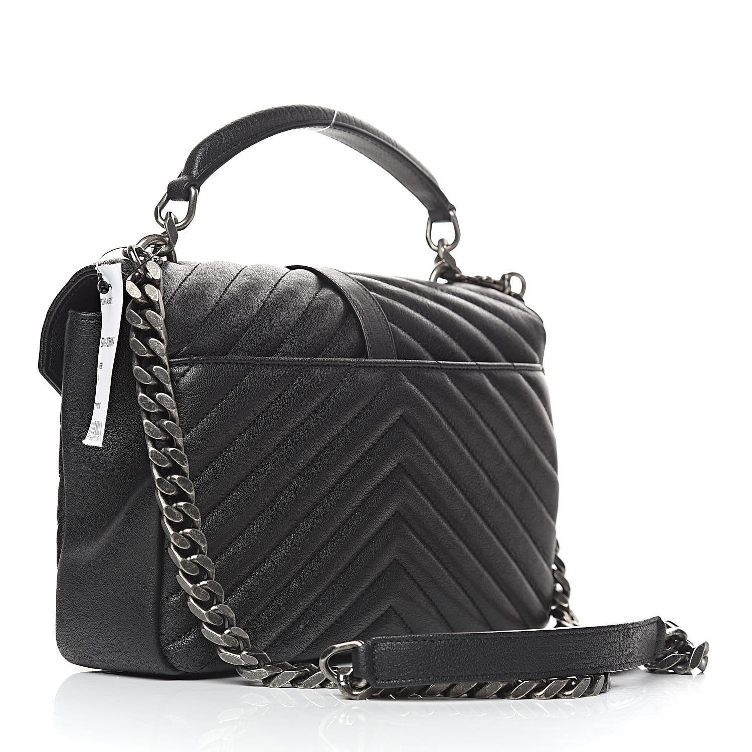 Saint Laurent Sheepskin Matelasse Chevron Monogram Medium College Bag Black 3 of 10