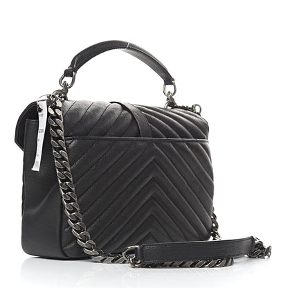 Saint Laurent Sheepskin Matelasse Chevron Monogram Medium College Bag Black 3 of 10