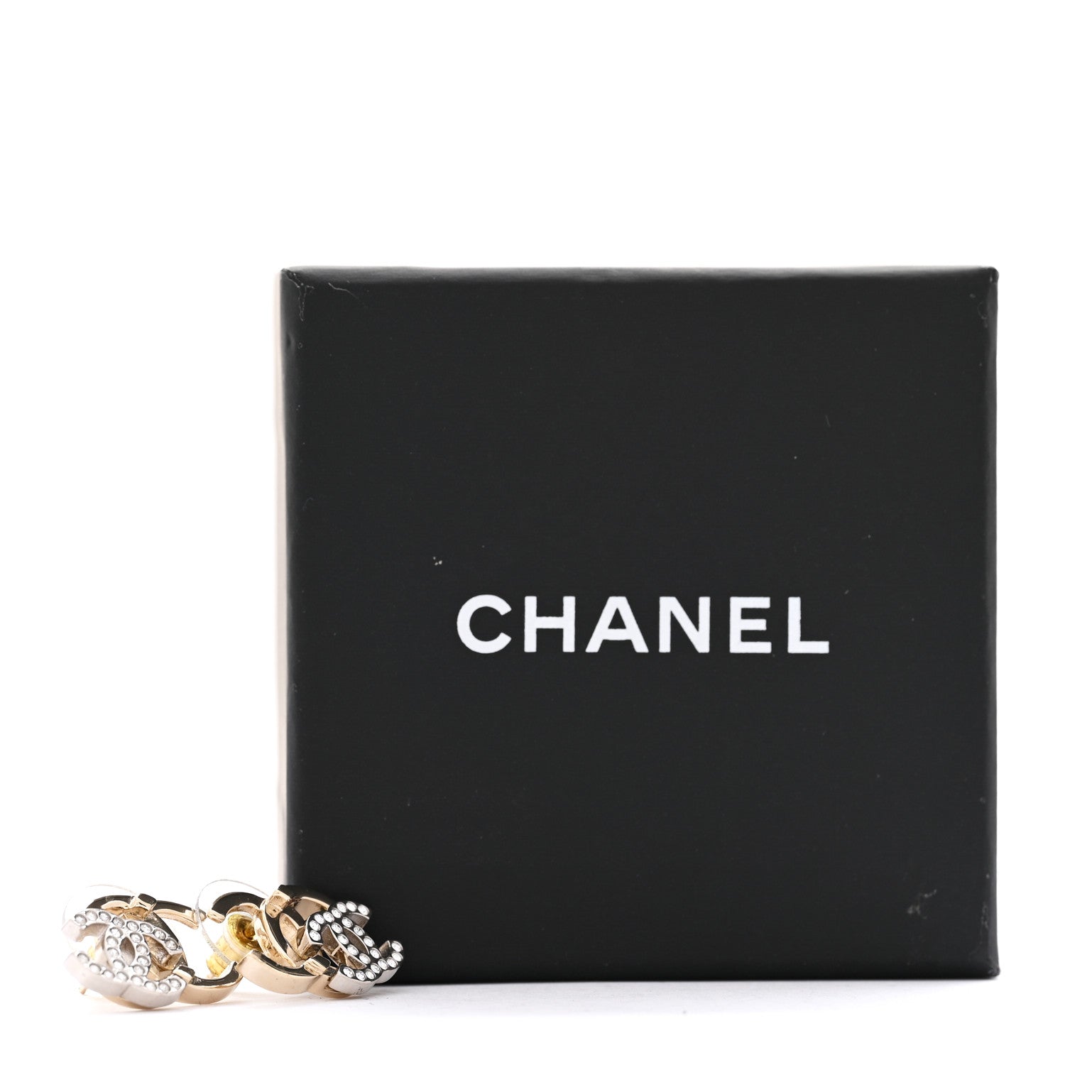 Chanel Crystal Double CC Earrings Gold Silver 5 of 5
