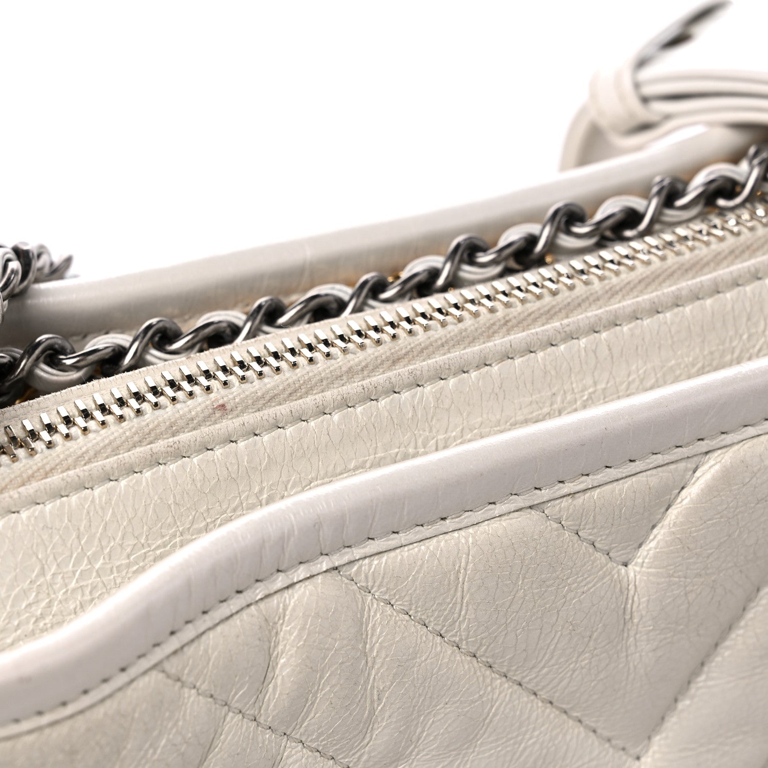 Chanel Aged Calfskin Chevron Quilted Small Gabrielle Hobo White 17 of 17