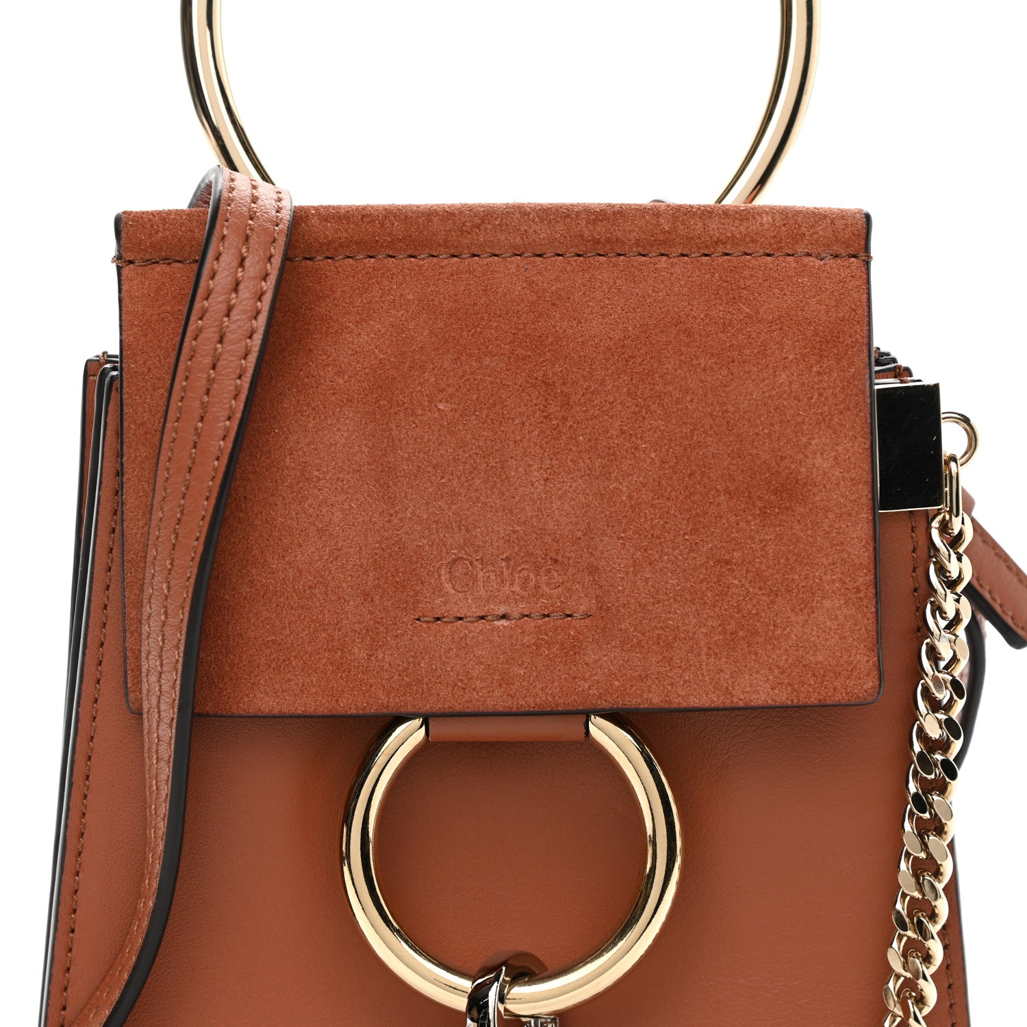 Chloe Suede Calfskin Mini Faye Bracelet Bag Tobacco 7 of 11