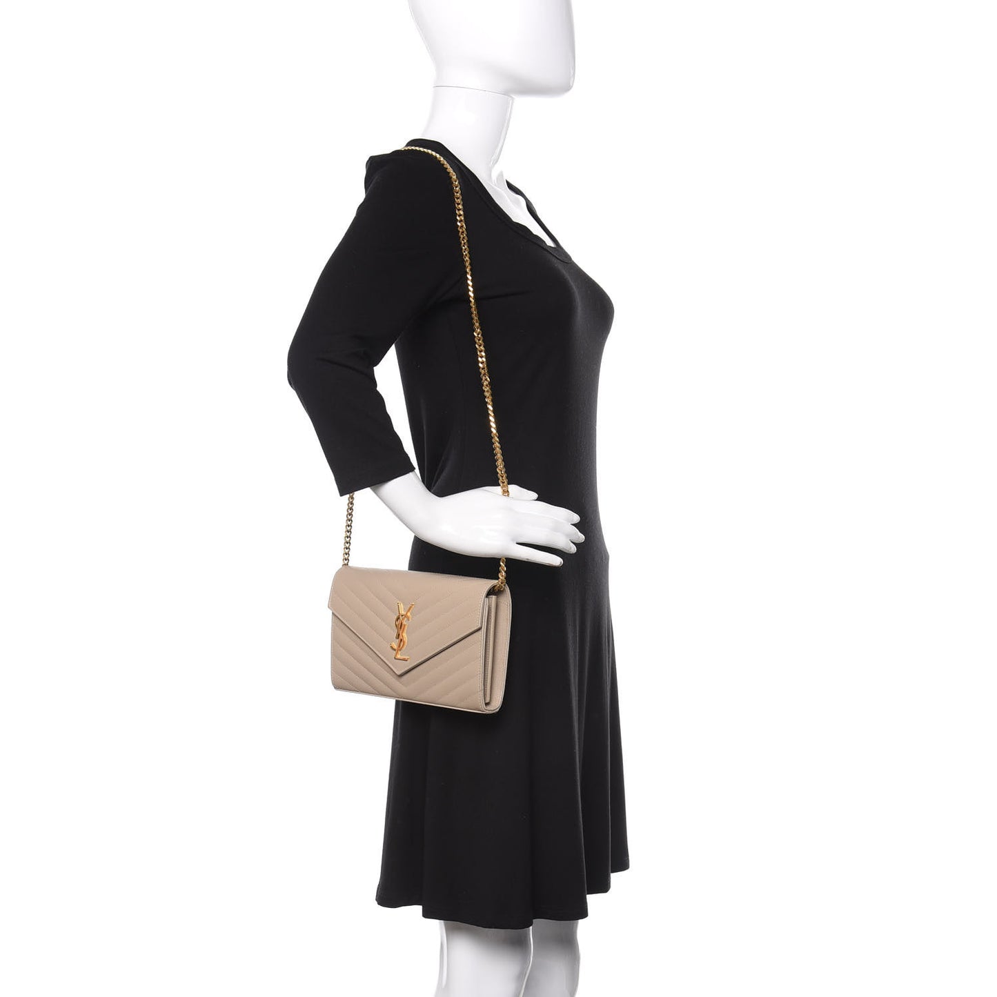 Grain De Poudre Matelasse Chevron Monogram Chain Wallet Nude Powder