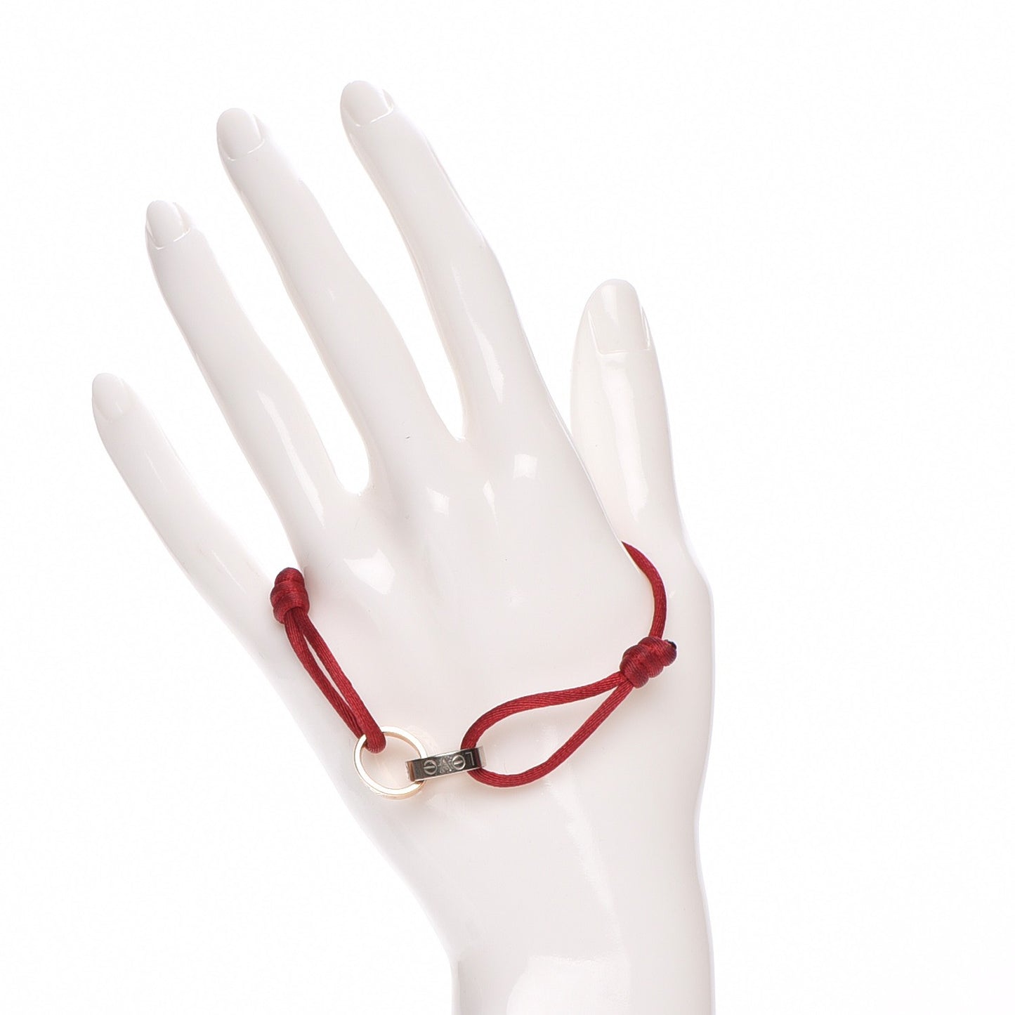18K White Gold Yellow Gold Silk Adjustable Two Hoops Love Bracelet Red
