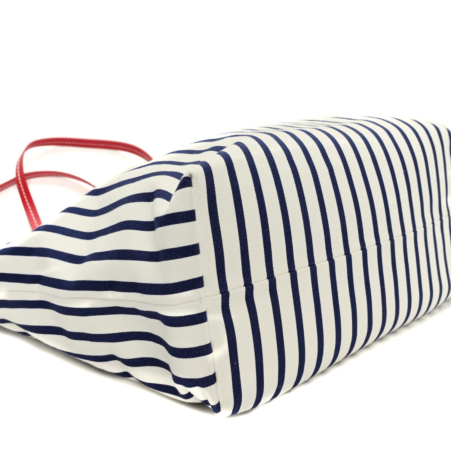 Miu Miu Canvas Denim Striped Logo Tote White Blue 8 of 9