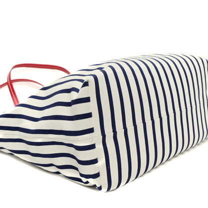 Miu Miu Canvas Denim Striped Logo Tote White Blue 8 of 9