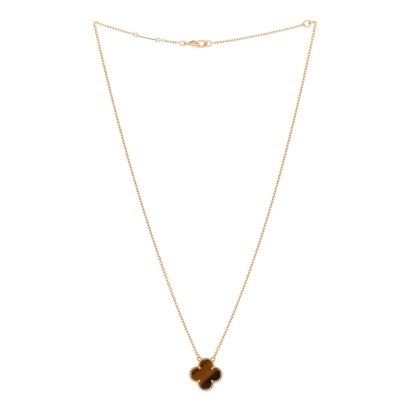 18K Yellow Gold Tiger Eye Vintage Alhambra Pendant Necklace