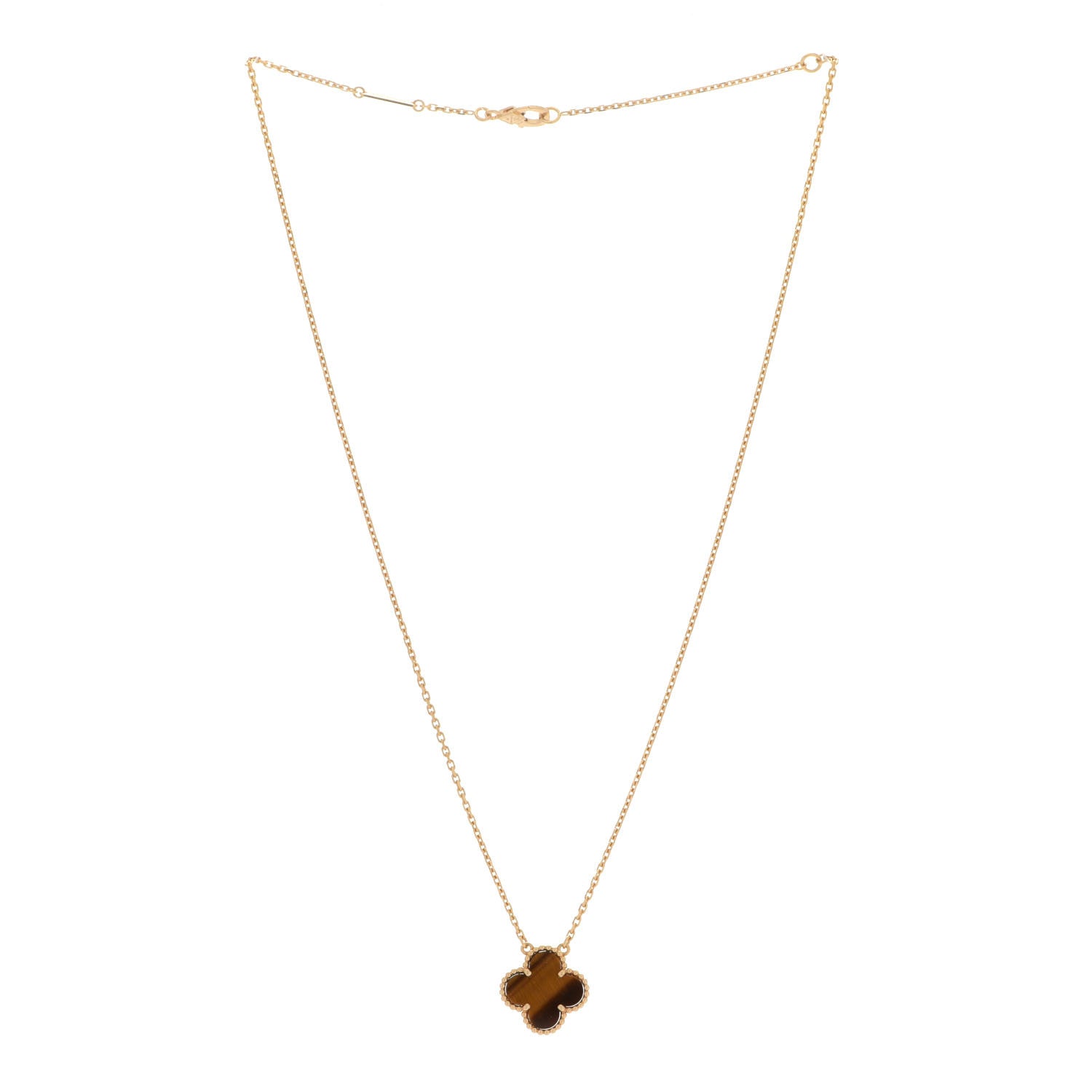 Van Cleef & Arpels 18K Yellow Gold Tiger Eye Vintage Alhambra Pendant Necklace 3 of 6