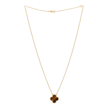 Van Cleef & Arpels 18K Yellow Gold Tiger Eye Vintage Alhambra Pendant Necklace 3 of 6