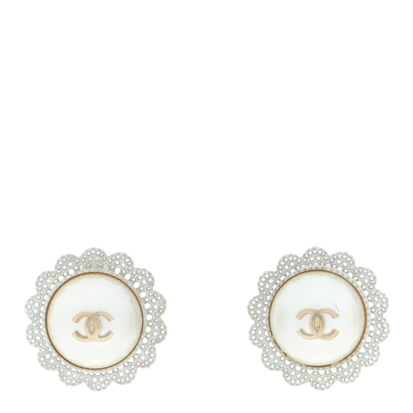 Pearl CC Round Earrings Light Gold