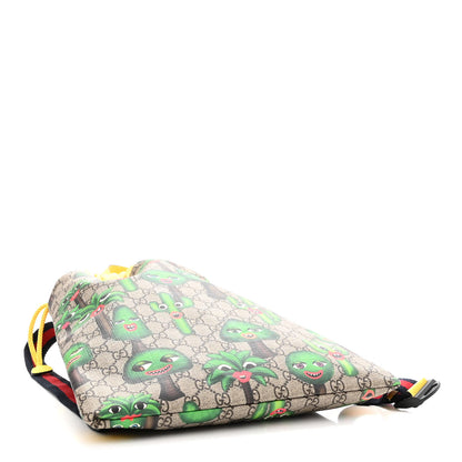 Gucci Soft GG Supreme Monogram Smiling Plants Childrens Drawstring Backpack Beige Ebony Multicolor Crop 4 of 11