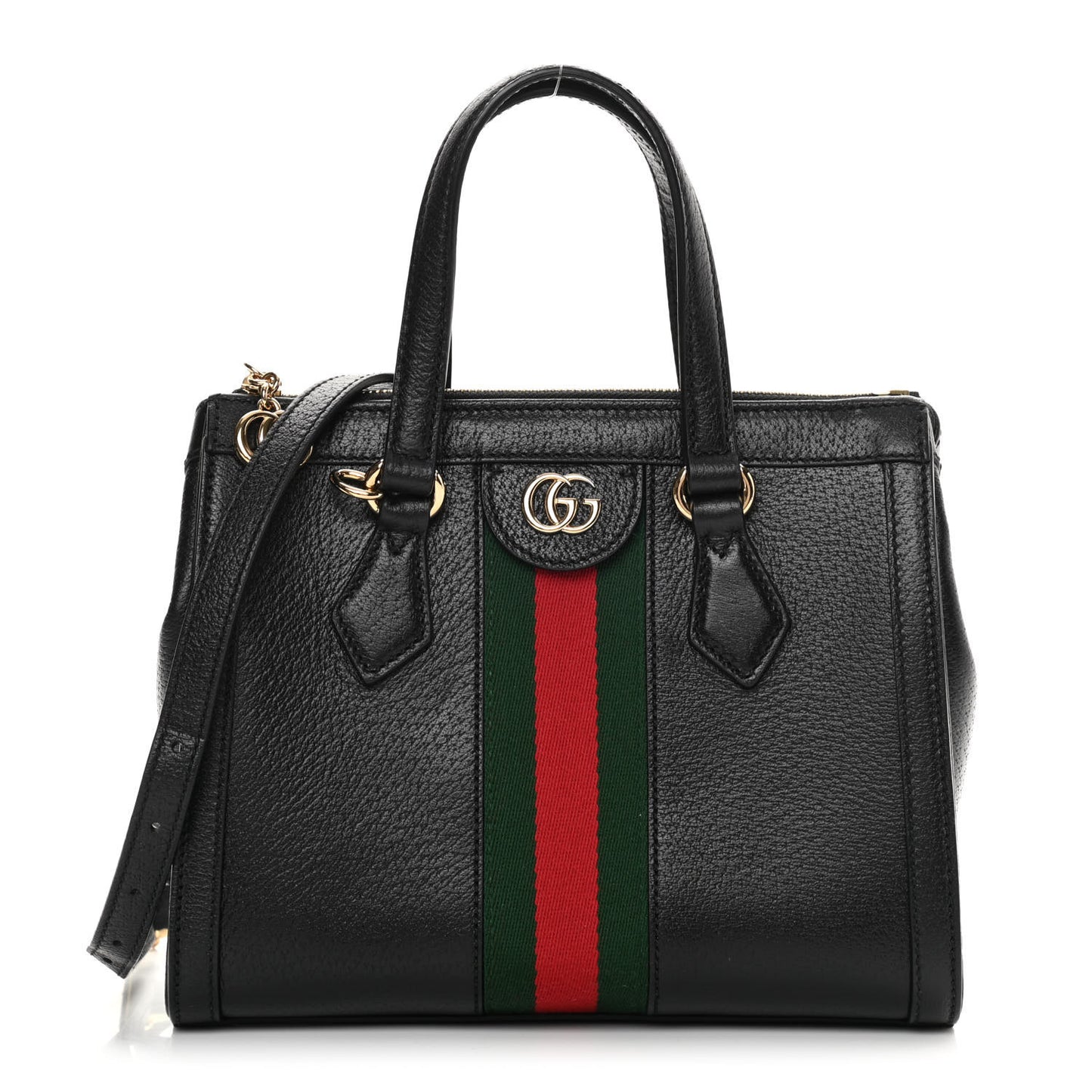 Textured Calfskin Web Small Ophidia Tote Bag Black