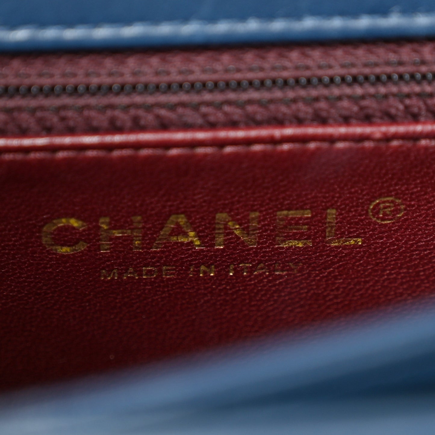 Glazed Calfskin Quilted Small Straight Lined Flap Blue