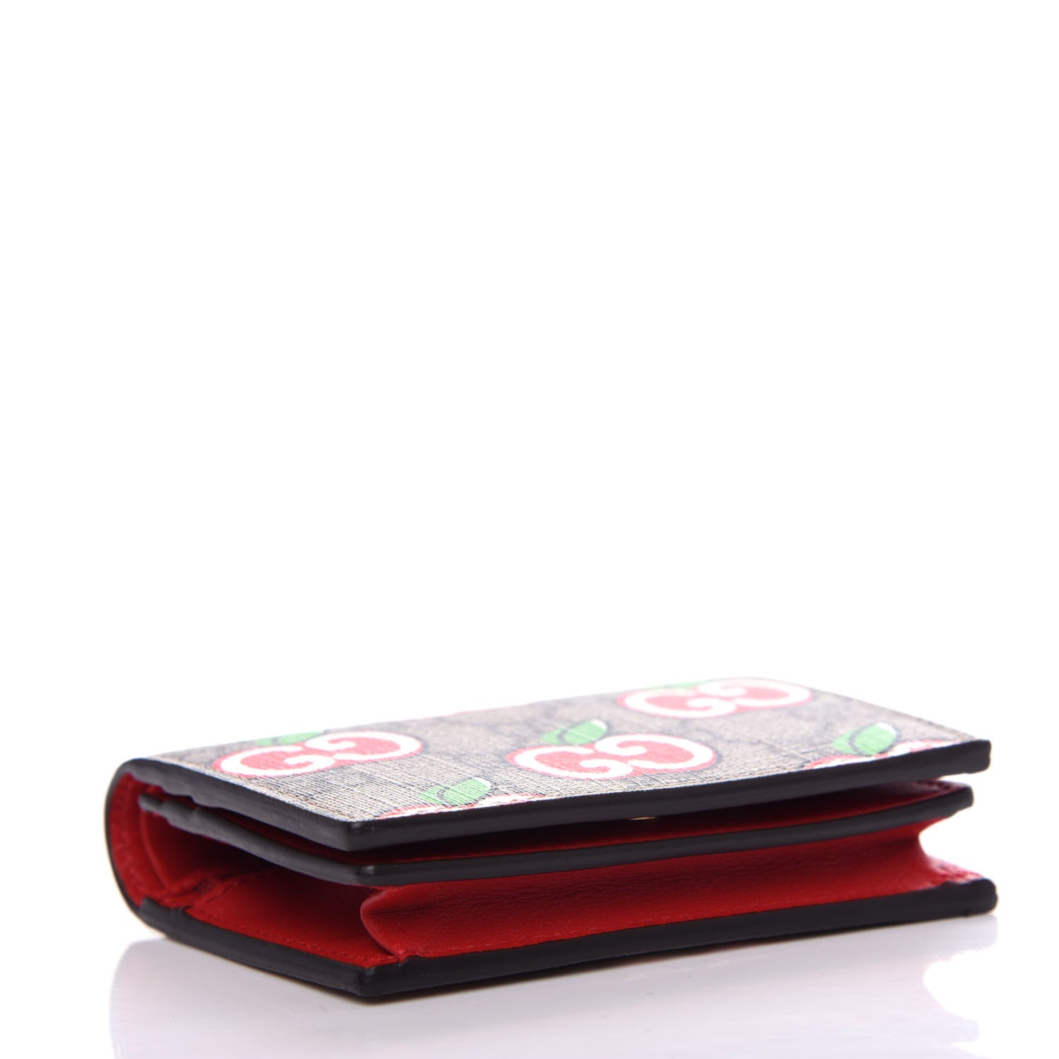Gucci GG Supreme Monogram Apple Card Case Wallet Beige Multicolor Lobster Red 4 of 8