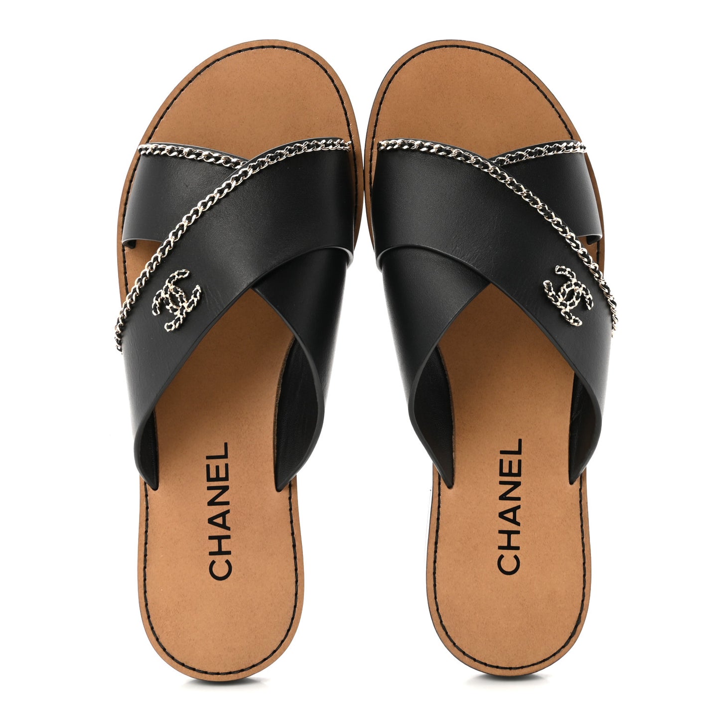 Calfskin Quilted Chain CC Mules 39 Black