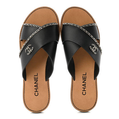 Chanel Calfskin Quilted Chain CC Mules 39 Black 2 of 9