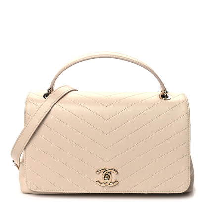 Chanel Grained Calfskin Stitched Medium Chevron Chic Top Handle Flap Beige 1 of 11