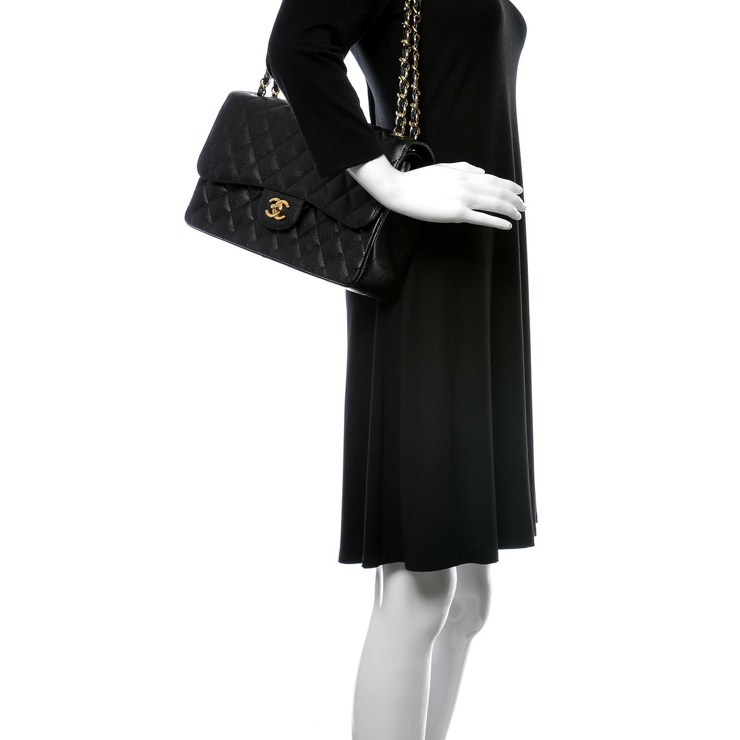 Caviar Quilted Jumbo Double Flap Black