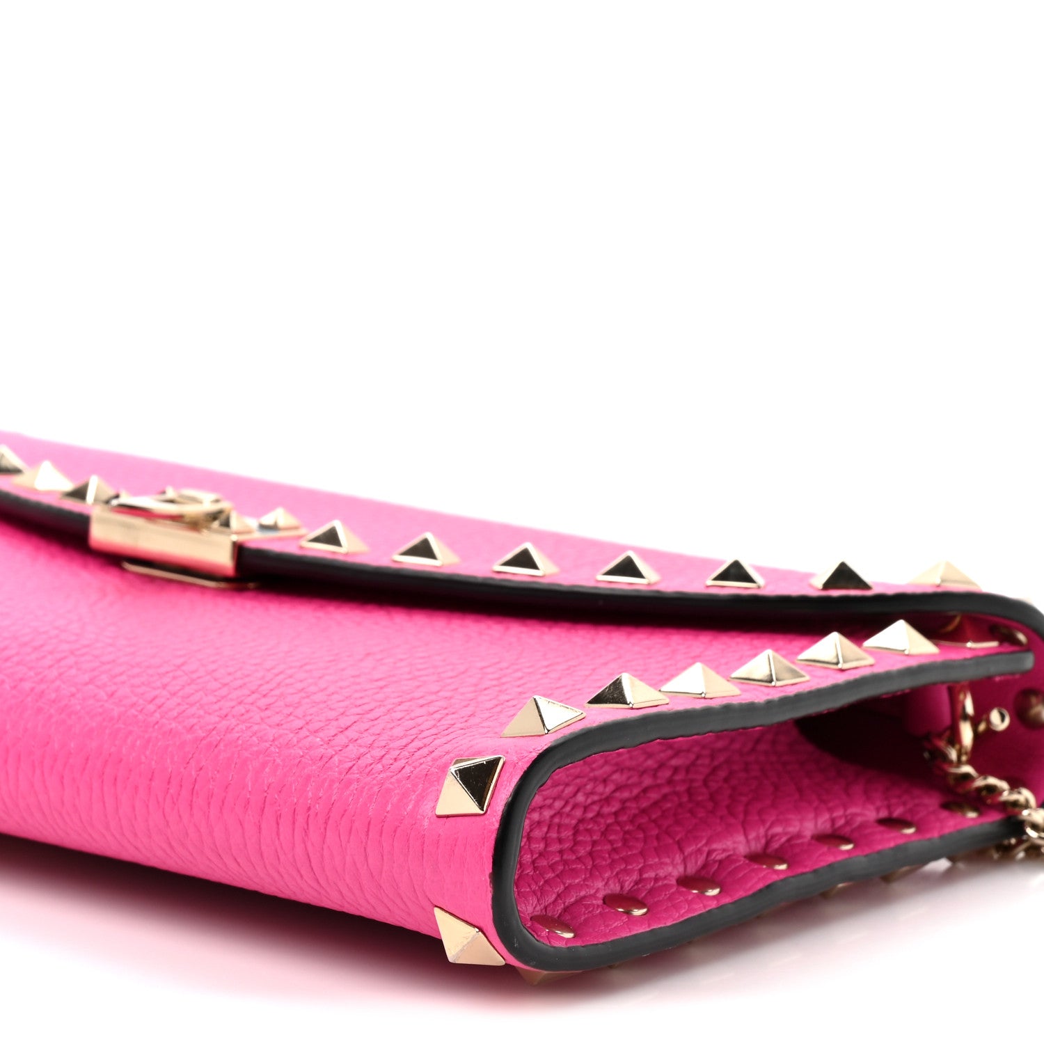 Valentino Garavani Grainy Calfskin Rockstud Flip Lock Wallet With Chain Pink PP 7 of 8