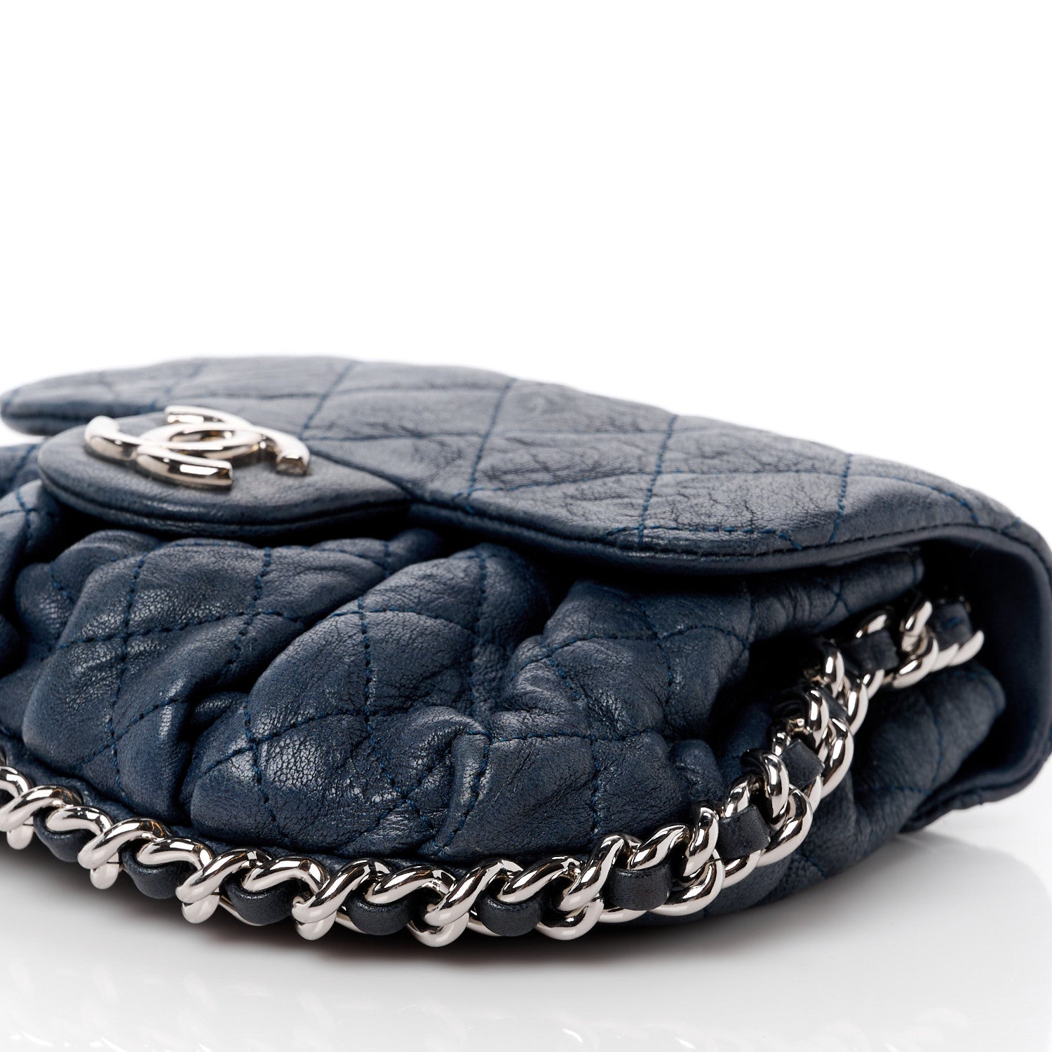 Chanel Washed Lambskin Quilted Mini Chain Around Flap Navy Blue 11 of 16