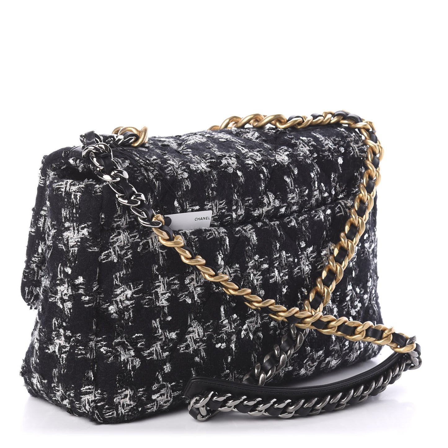 Tweed Quilted Large 19 Flap Black Ecru White