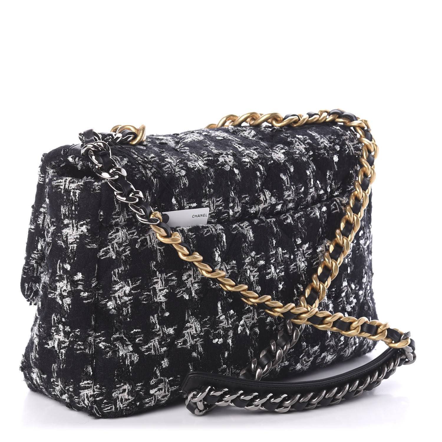Chanel Tweed Quilted Large 19 Flap Black Ecru White 3 of 9