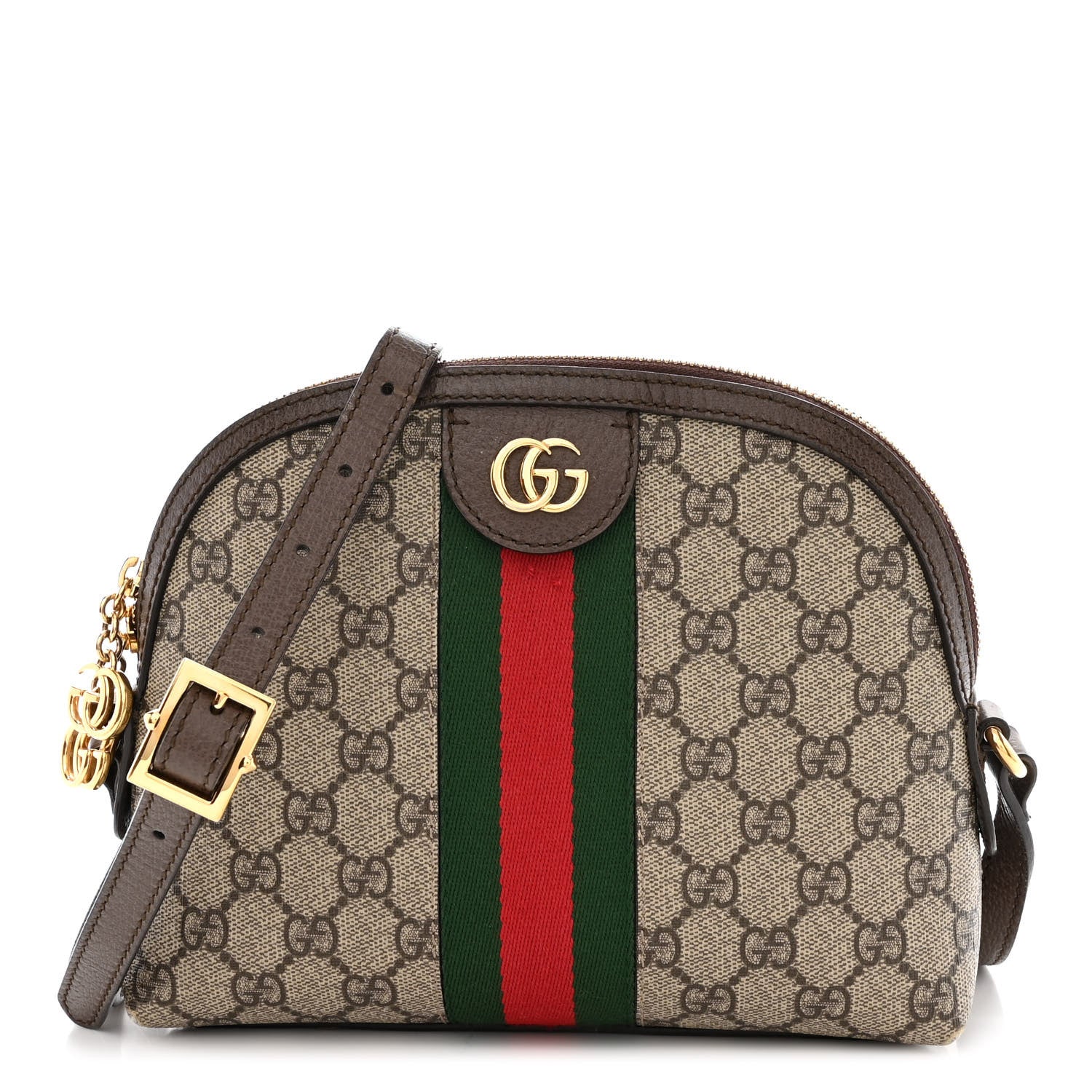 Gucci GG Supreme Monogram Textured Dollar Calfskin Web Small Ophidia Dome Shoulder Bag Beige Ebony New Acero 1 of 15