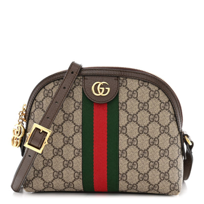 Gucci GG Supreme Monogram Textured Dollar Calfskin Web Small Ophidia Dome Shoulder Bag Beige Ebony New Acero 1 of 15