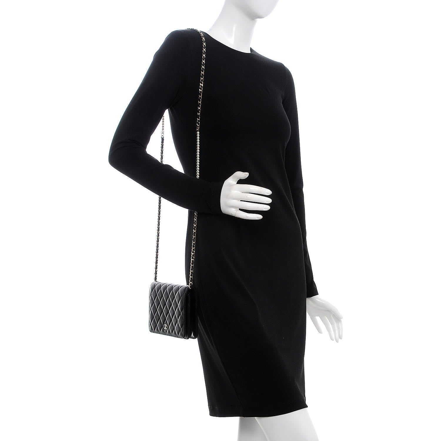 Chanel Lambskin Quilted Pearl Wallet On Chain WOC Black 3 of 12