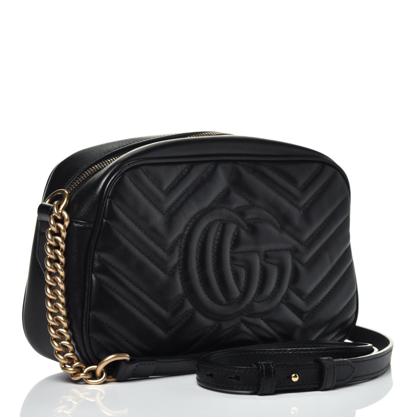 Calfskin Matelasse Small GG Marmont Chain Shoulder Bag Black