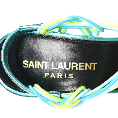 Saint Laurent Metallic Calfskin Gippy 105 Sandals 35.5 Cerulean Giallo Fluo 8 of 9