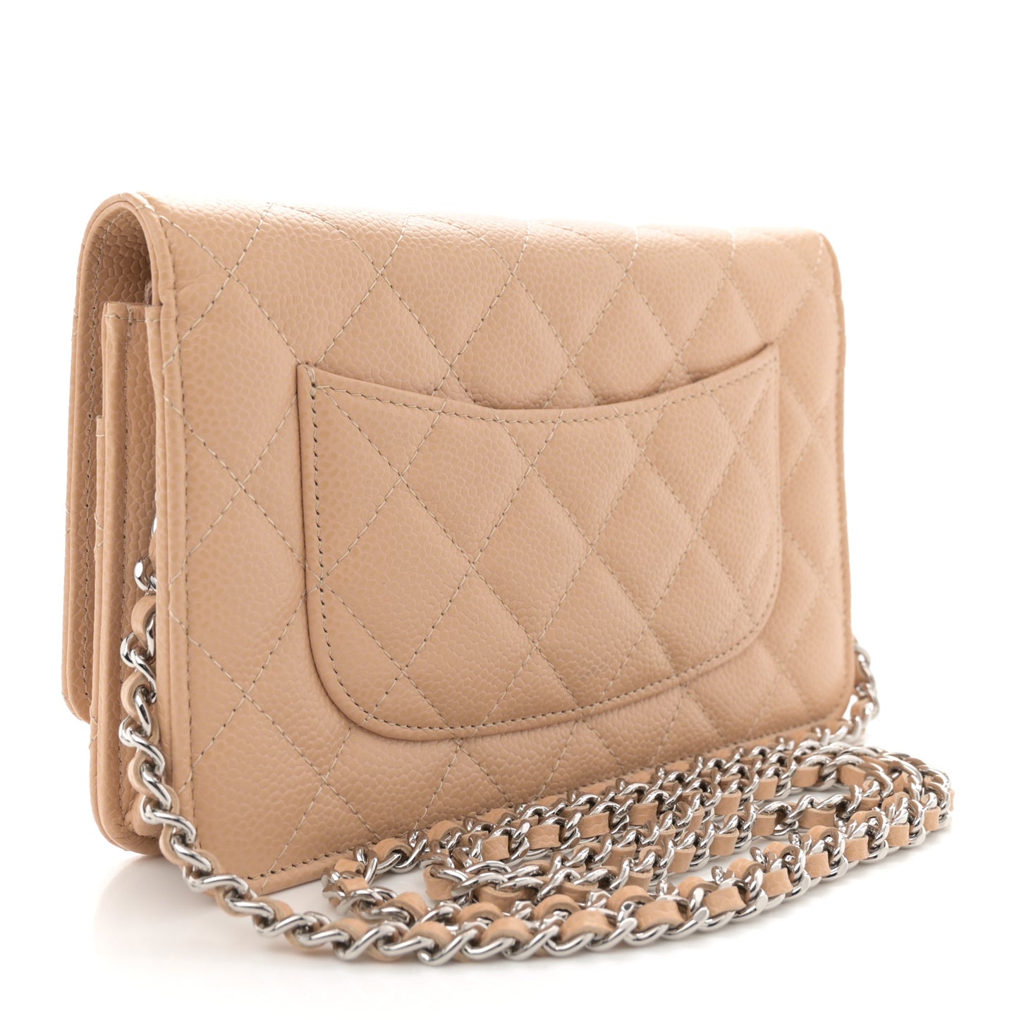 Caviar Quilted Wallet on Chain WOC Beige