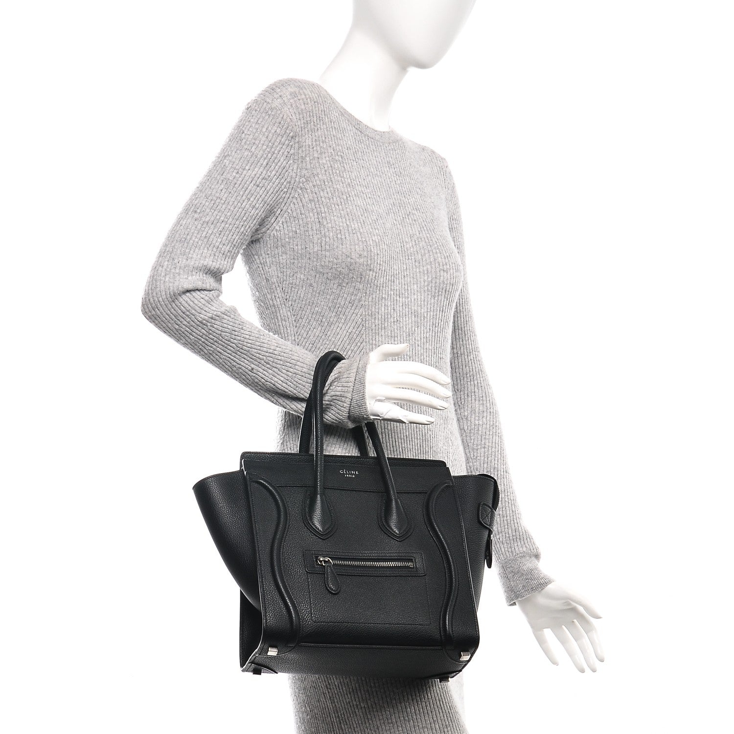 Celine Drummed Calfskin Micro Luggage Black 2 of 6