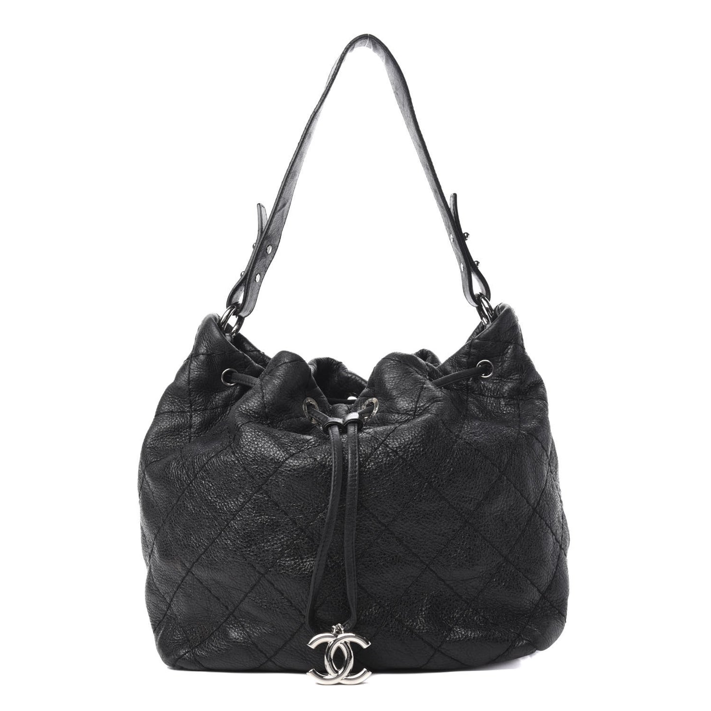 Glazed Calfskin On The Road Drawstring Tote Black