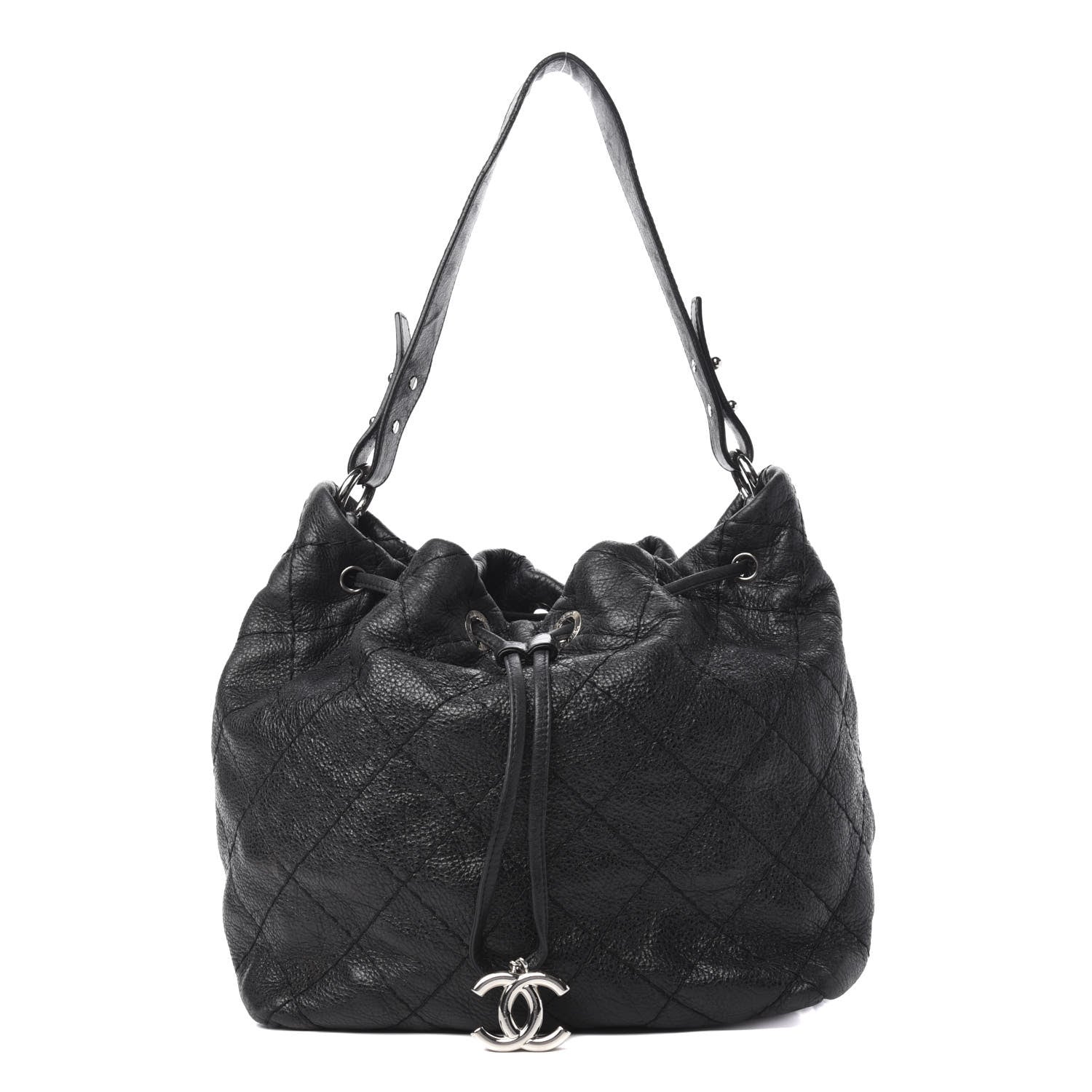 Chanel Glazed Calfskin On The Road Drawstring Tote Black 1 of 12