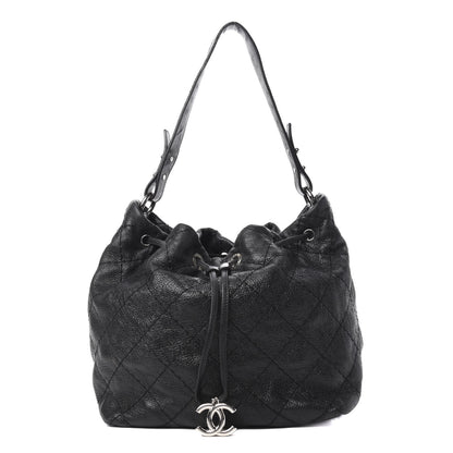 Chanel Glazed Calfskin On The Road Drawstring Tote Black 1 of 12