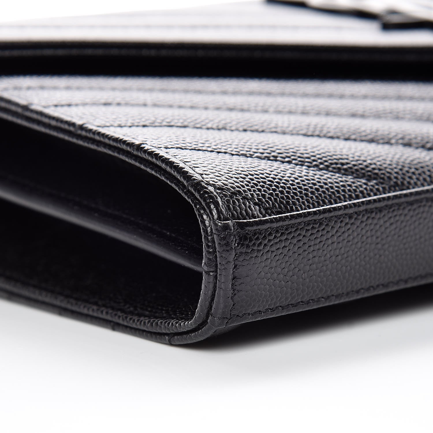 Saint Laurent Grain De Poudre Matelasse Chevron Monogram Chain Wallet Black 5 of 10