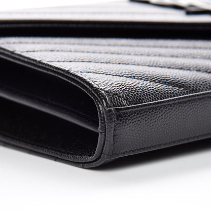 Saint Laurent Grain De Poudre Matelasse Chevron Monogram Chain Wallet Black 5 of 10