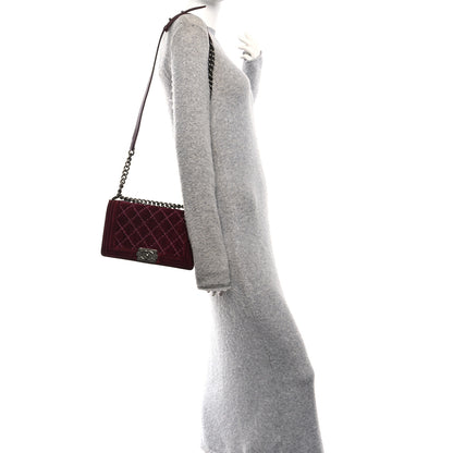 Chanel Velvet Tweed Quilted Medium Boy Flap Burgundy 2 of 10