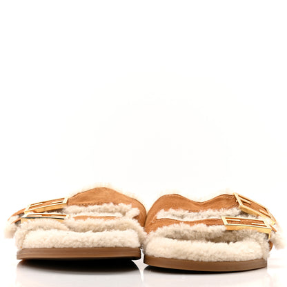 Fendi Suede Shearling Fendi Feel Buckled Slide Sandals 40 Beige Latte 3 of 10